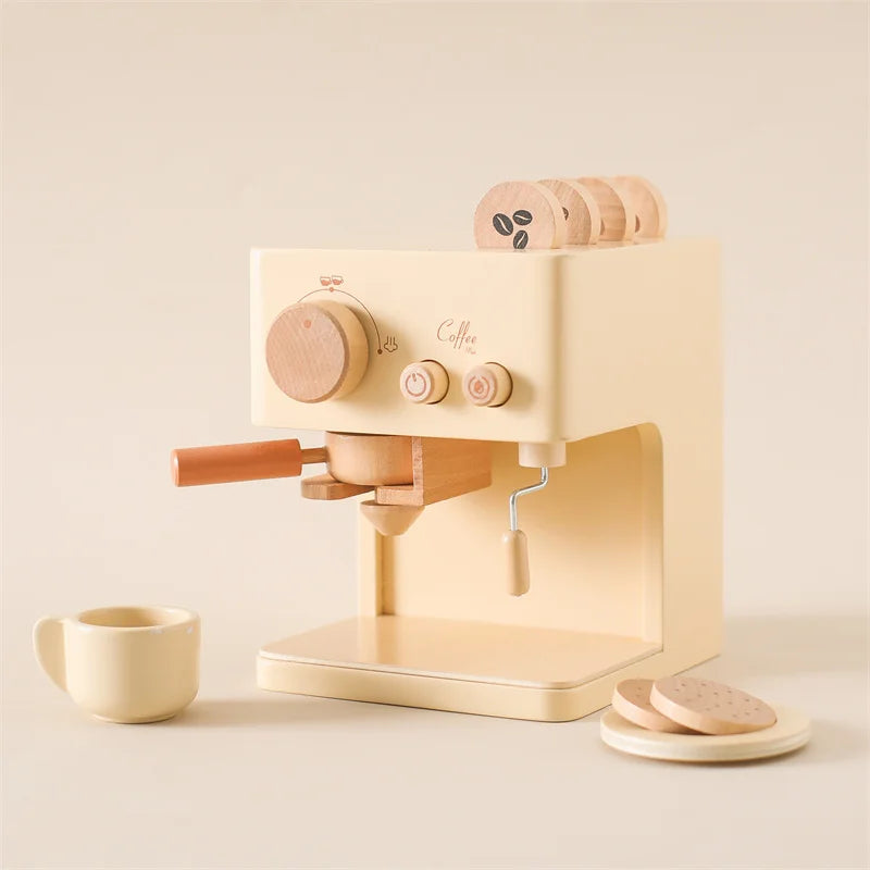 Montessori Kaffeemaschine aus Holz – Kinder-Küchenspielzeug-Set für Rollenspiele, Pädagogisches Holzspielzeug, Ideales Geschenk für Kleinkinder