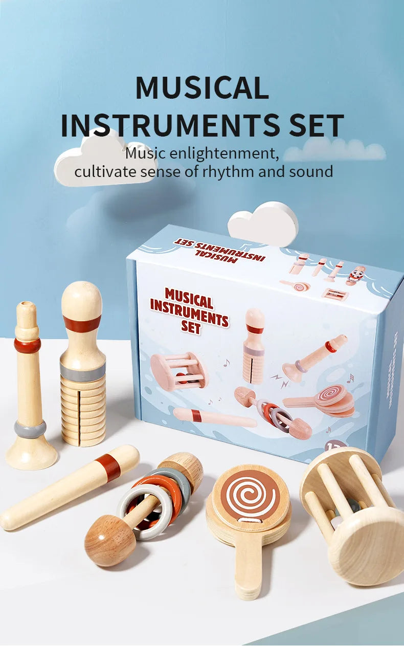 Montessori Holz-Greifling mit Glöckchen – Musikalisches Baby-Spielzeug und Rassel