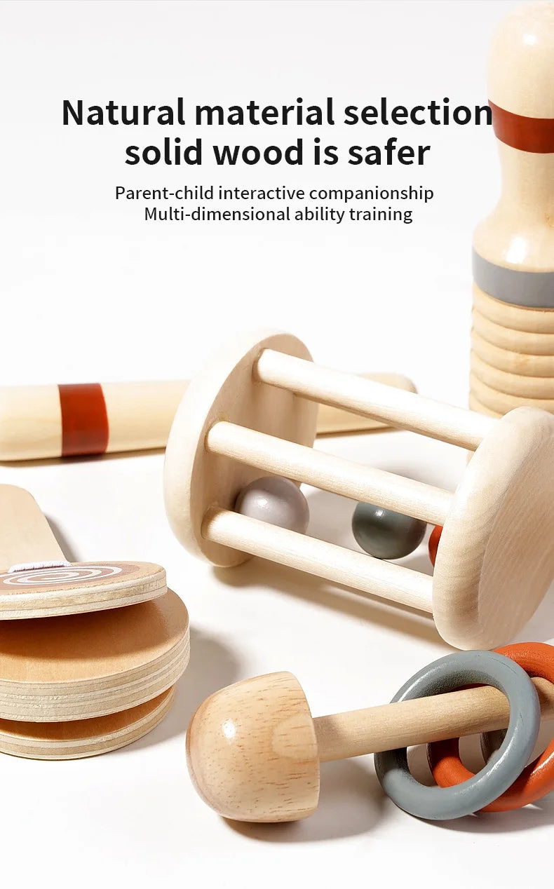 Montessori Holz-Greifling mit Glöckchen – Musikalisches Baby-Spielzeug und Rassel