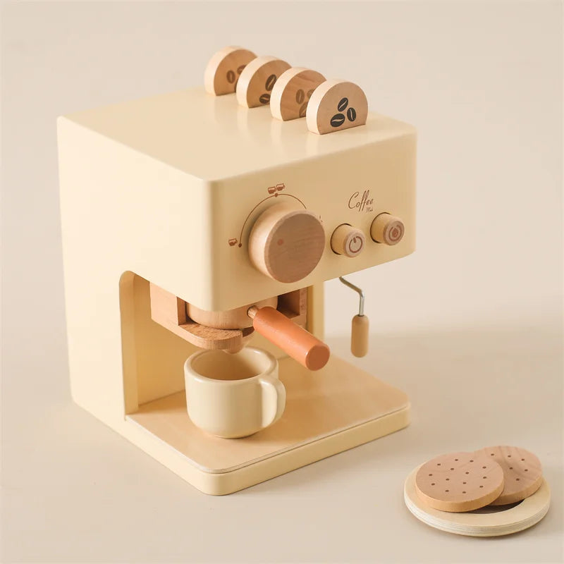 Montessori Kaffeemaschine aus Holz – Kinder-Küchenspielzeug-Set für Rollenspiele, Pädagogisches Holzspielzeug, Ideales Geschenk für Kleinkinder
