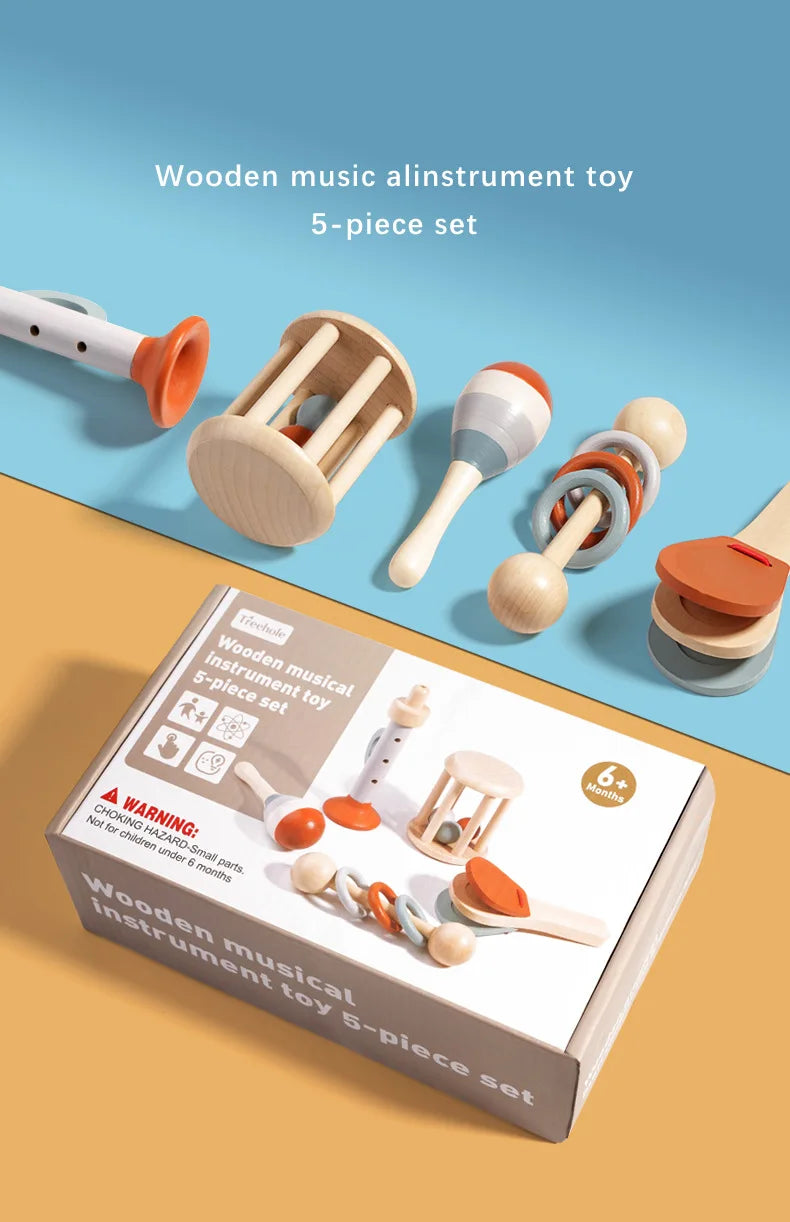 Montessori Holz-Greifling mit Glöckchen – Musikalisches Baby-Spielzeug und Rassel