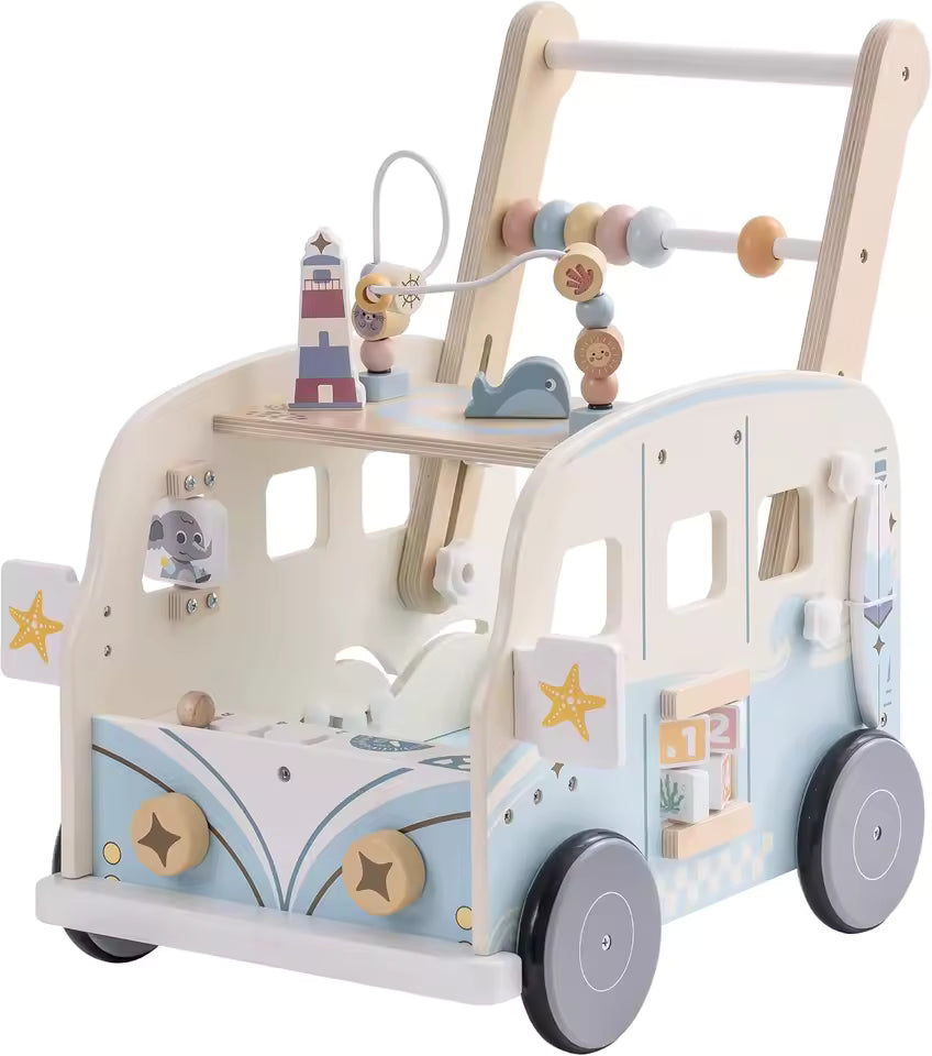 Robotime Robud Wooden Baby Walker Baby Push Along Activity Walkers with Wheels Multifunctional Baby Walker Gift for Boy Grils