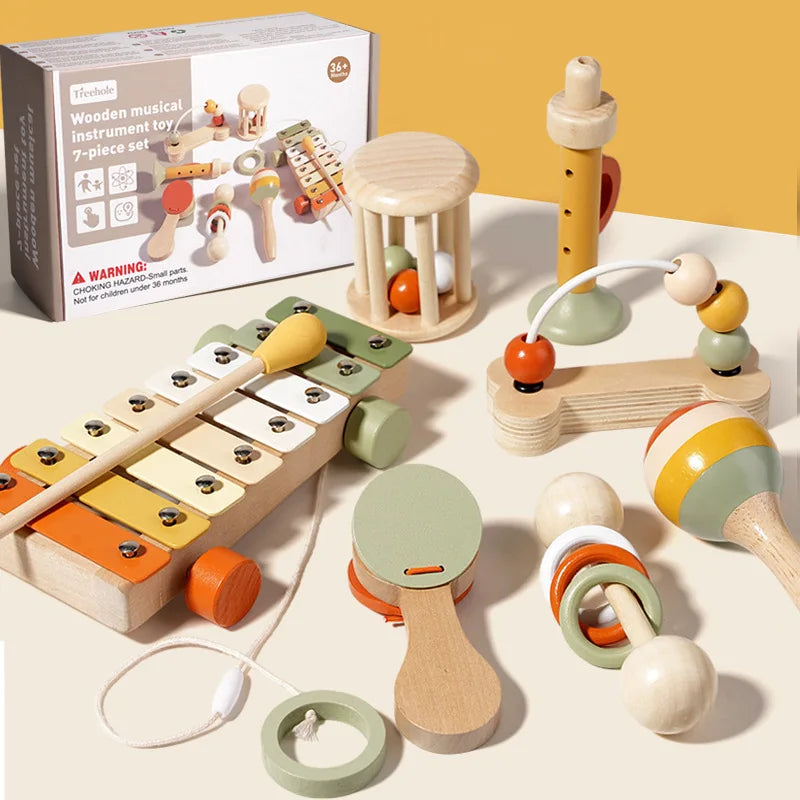 Montessori Holz-Greifling mit Glöckchen – Musikalisches Baby-Spielzeug und Rassel