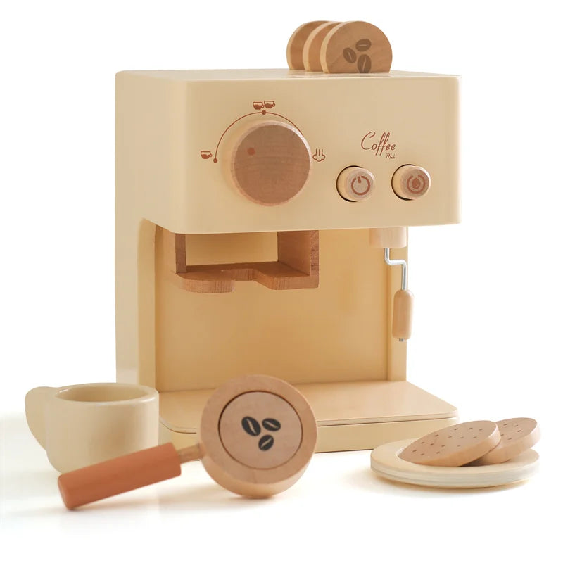 Montessori Kaffeemaschine aus Holz – Kinder-Küchenspielzeug-Set für Rollenspiele, Pädagogisches Holzspielzeug, Ideales Geschenk für Kleinkinder