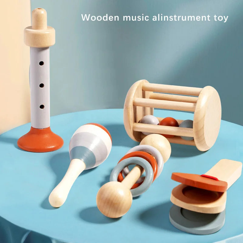 Montessori Holz-Greifling mit Glöckchen – Musikalisches Baby-Spielzeug und Rassel