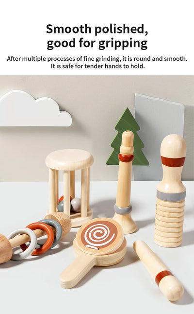 Montessori Holz-Greifling mit Glöckchen – Musikalisches Baby-Spielzeug und Rassel