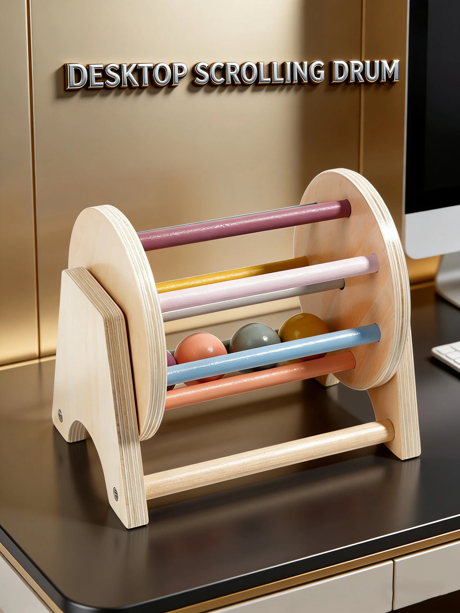 Premium Tisch-Rolltrommel aus Holz – Sensorisches Spielzeug mit sanft rollenden Perlen, robustes Design, perfektes Lernspielzeug für Kleinkinder