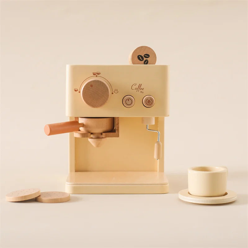 Montessori Kaffeemaschine aus Holz – Kinder-Küchenspielzeug-Set für Rollenspiele, Pädagogisches Holzspielzeug, Ideales Geschenk für Kleinkinder