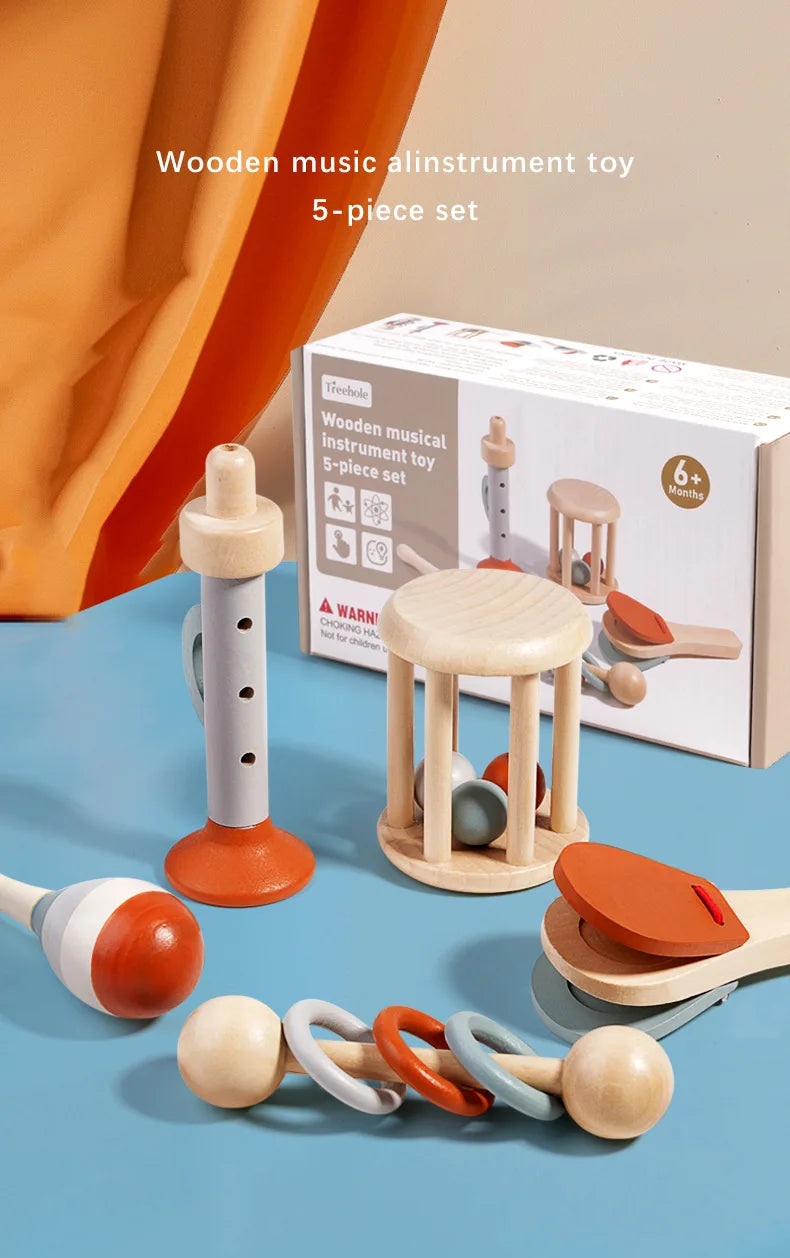 Montessori Holz-Greifling mit Glöckchen – Musikalisches Baby-Spielzeug und Rassel