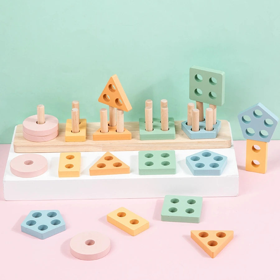 Montessori Farbsortierspiel & Stapelspiel aus Holz – „Macaron“ Lernpuzzle für Kleinkinder zur Förderung der Feinmotorik, ab 1 Jahr