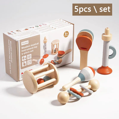 Montessori Holz-Greifling mit Glöckchen – Musikalisches Baby-Spielzeug und Rassel