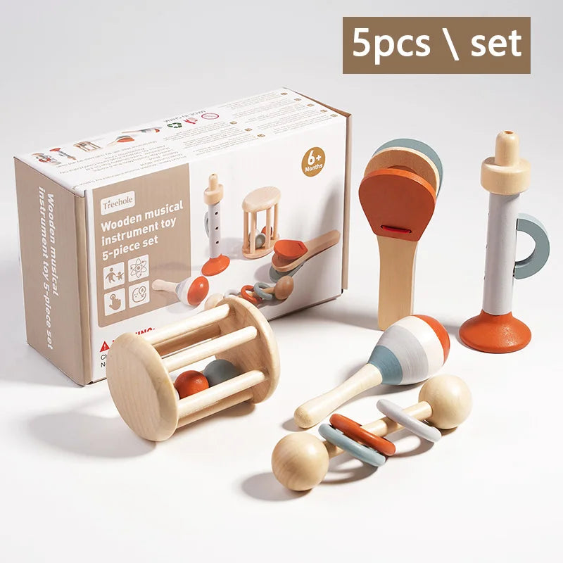 Montessori Holz-Greifling mit Glöckchen – Musikalisches Baby-Spielzeug und Rassel