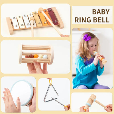 Montessori Holz-Greifling mit Glöckchen – Musikalisches Baby-Spielzeug und Rassel
