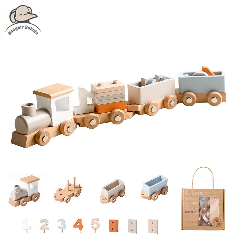Personalisierbarer Geburtstagszug aus Holz – Montessori Lernspielzeug mit Zahlen, Pädagogisches Steckspiel für Babys und Kleinkinder