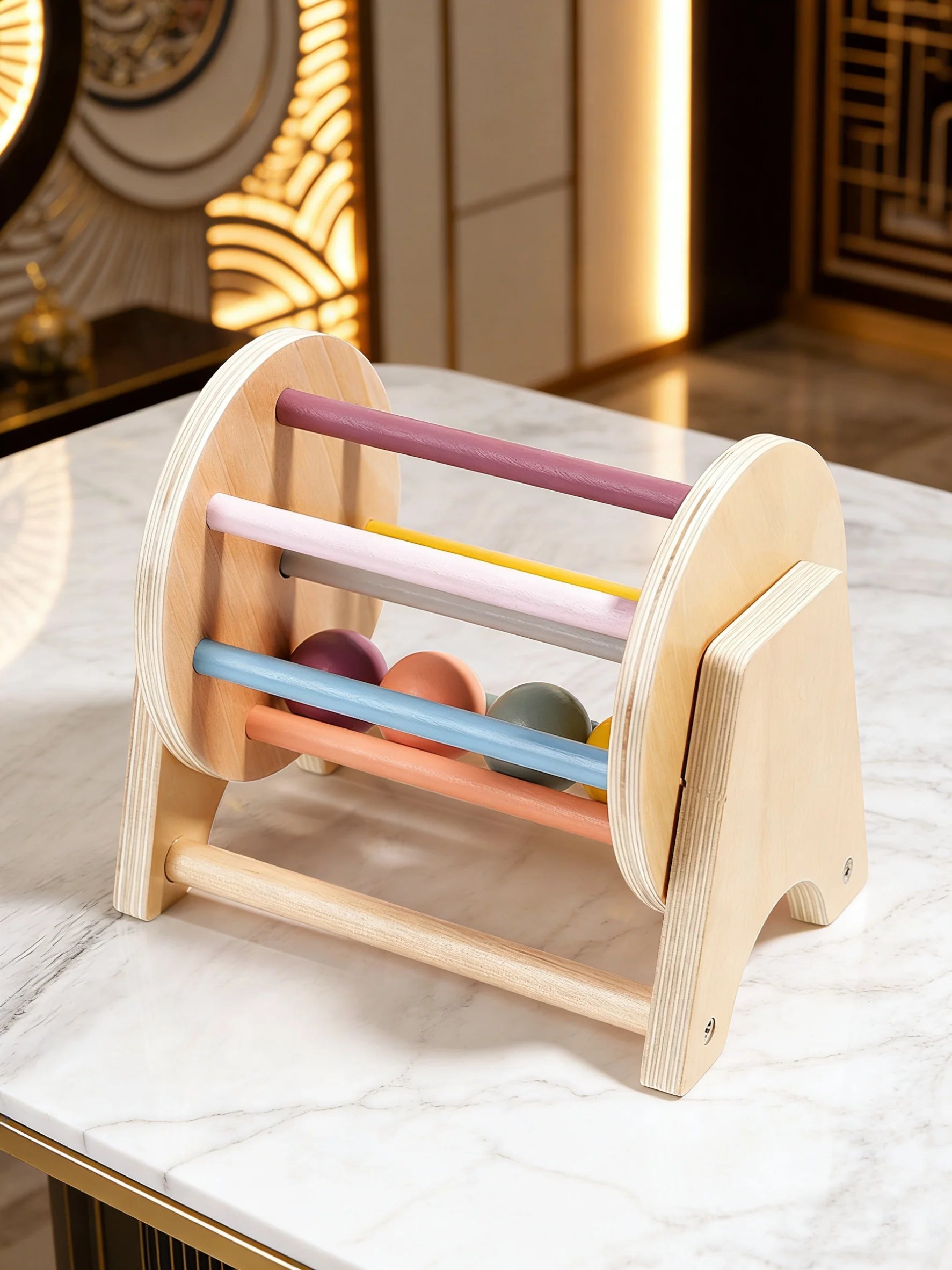 Premium Tisch-Rolltrommel aus Holz – Sensorisches Spielzeug mit sanft rollenden Perlen, robustes Design, perfektes Lernspielzeug für Kleinkinder
