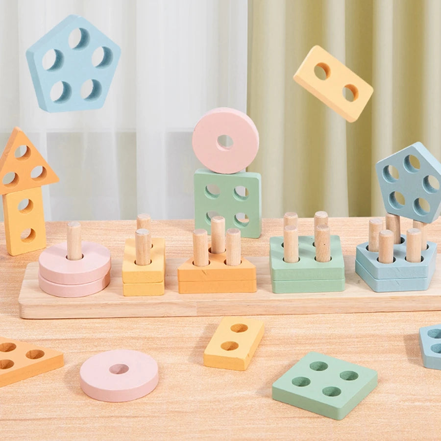 Montessori Farbsortierspiel & Stapelspiel aus Holz – „Macaron“ Lernpuzzle für Kleinkinder zur Förderung der Feinmotorik, ab 1 Jahr