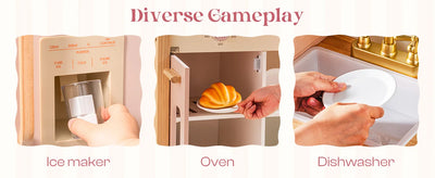 Robotime Robud Kinderküche aus Holz – Eckspielküche mit realistischen Soundeffekten, Rollenspiel-Set für Jungen & Mädchen, Pink