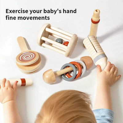 Montessori Holz-Greifling mit Glöckchen – Musikalisches Baby-Spielzeug und Rassel
