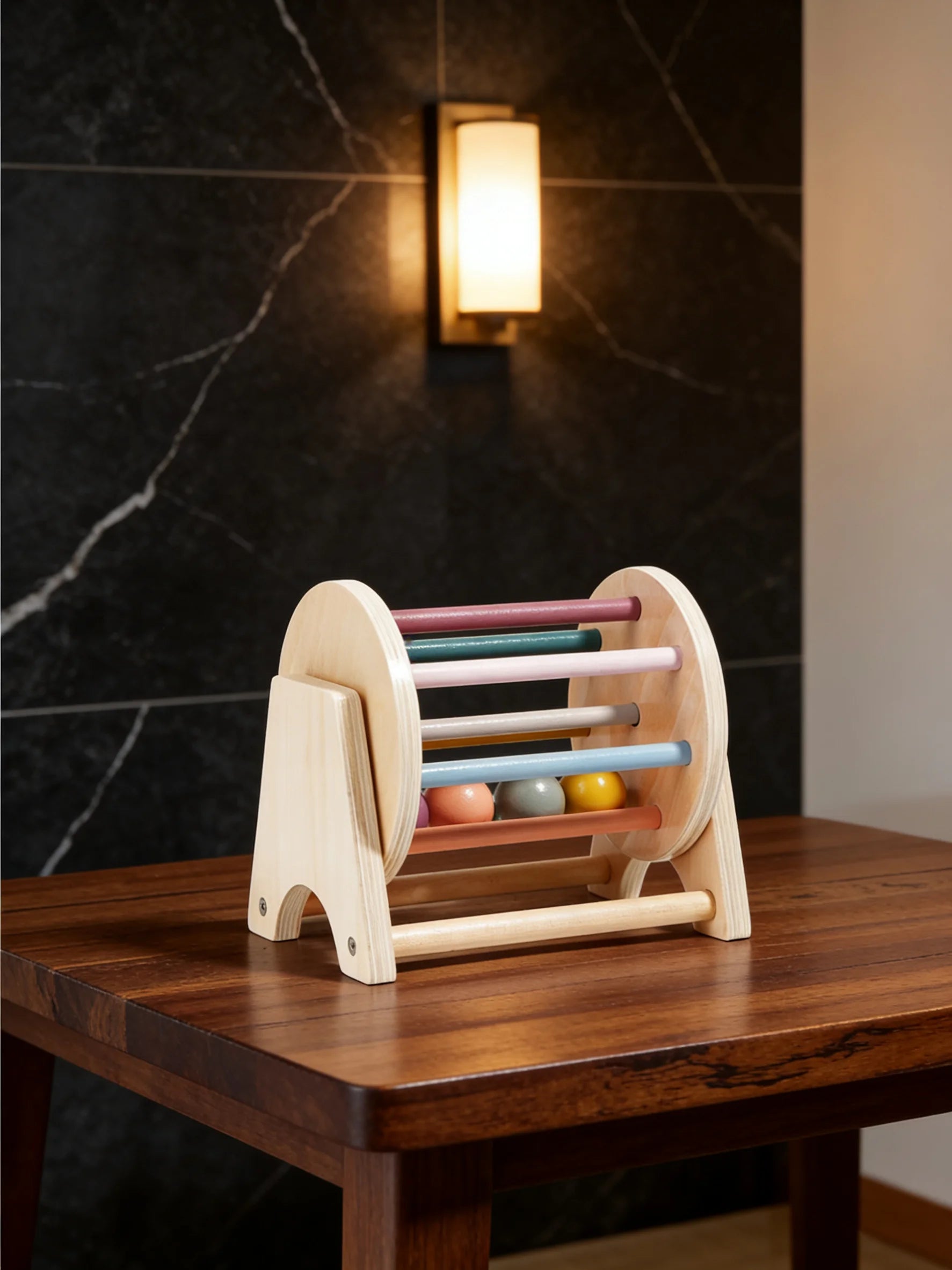 Premium Tisch-Rolltrommel aus Holz – Sensorisches Spielzeug mit sanft rollenden Perlen, robustes Design, perfektes Lernspielzeug für Kleinkinder