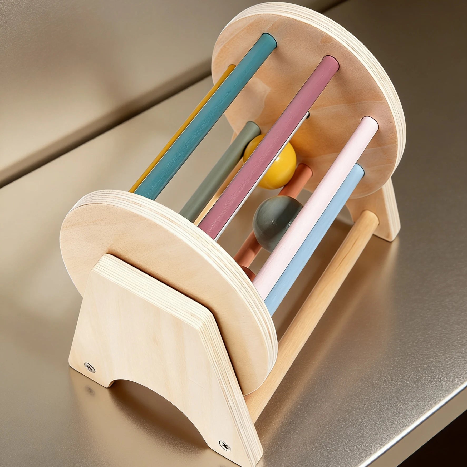 Premium Tisch-Rolltrommel aus Holz – Sensorisches Spielzeug mit sanft rollenden Perlen, robustes Design, perfektes Lernspielzeug für Kleinkinder