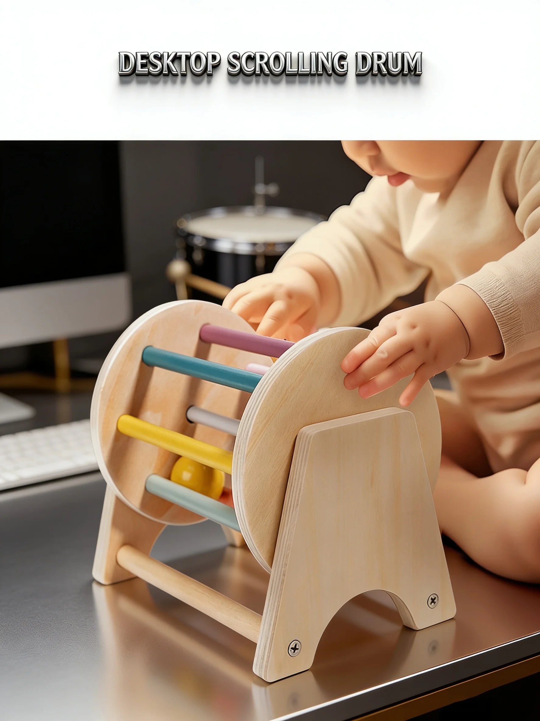 Premium Tisch-Rolltrommel aus Holz – Sensorisches Spielzeug mit sanft rollenden Perlen, robustes Design, perfektes Lernspielzeug für Kleinkinder