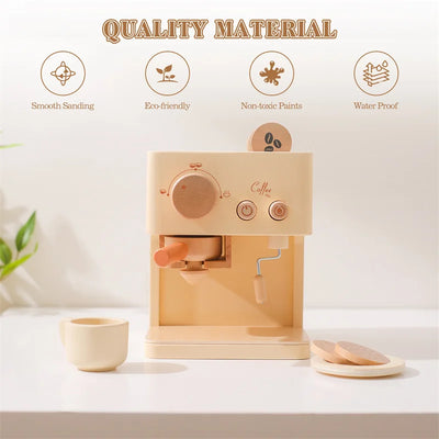 Montessori Kaffeemaschine aus Holz – Kinder-Küchenspielzeug-Set für Rollenspiele, Pädagogisches Holzspielzeug, Ideales Geschenk für Kleinkinder