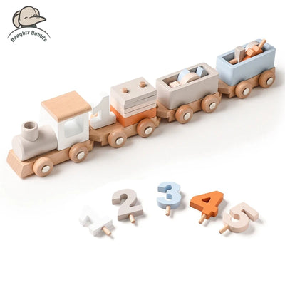 Personalisierbarer Geburtstagszug aus Holz – Montessori Lernspielzeug mit Zahlen, Pädagogisches Steckspiel für Babys und Kleinkinder