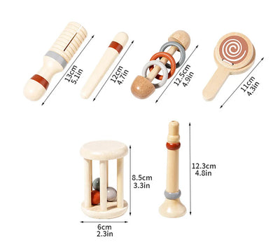Montessori Holz-Greifling mit Glöckchen – Musikalisches Baby-Spielzeug und Rassel