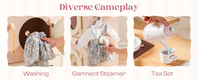 Robotime Robud Kinderküche aus Holz – Eckspielküche mit realistischen Soundeffekten, Rollenspiel-Set für Jungen & Mädchen, Pink