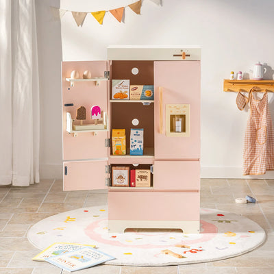 Robotime Robud Kinderküche aus Holz – Eckspielküche mit realistischen Soundeffekten, Rollenspiel-Set für Jungen & Mädchen, Pink