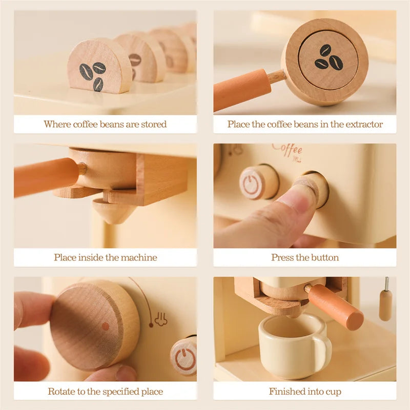 Montessori Kaffeemaschine aus Holz – Kinder-Küchenspielzeug-Set für Rollenspiele, Pädagogisches Holzspielzeug, Ideales Geschenk für Kleinkinder