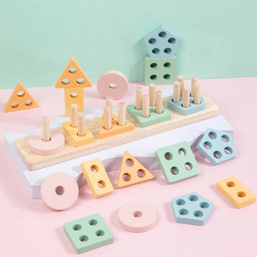 Montessori Farbsortierspiel & Stapelspiel aus Holz – „Macaron“ Lernpuzzle für Kleinkinder zur Förderung der Feinmotorik, ab 1 Jahr
