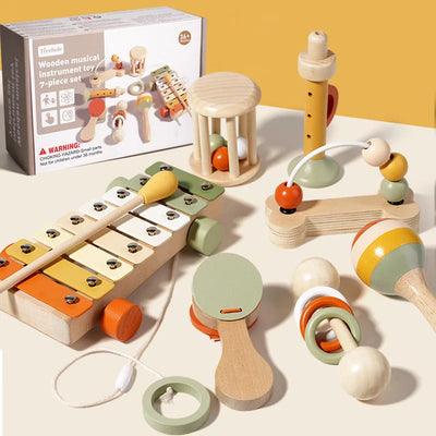 Montessori Holz-Greifling mit Glöckchen – Musikalisches Baby-Spielzeug und Rassel