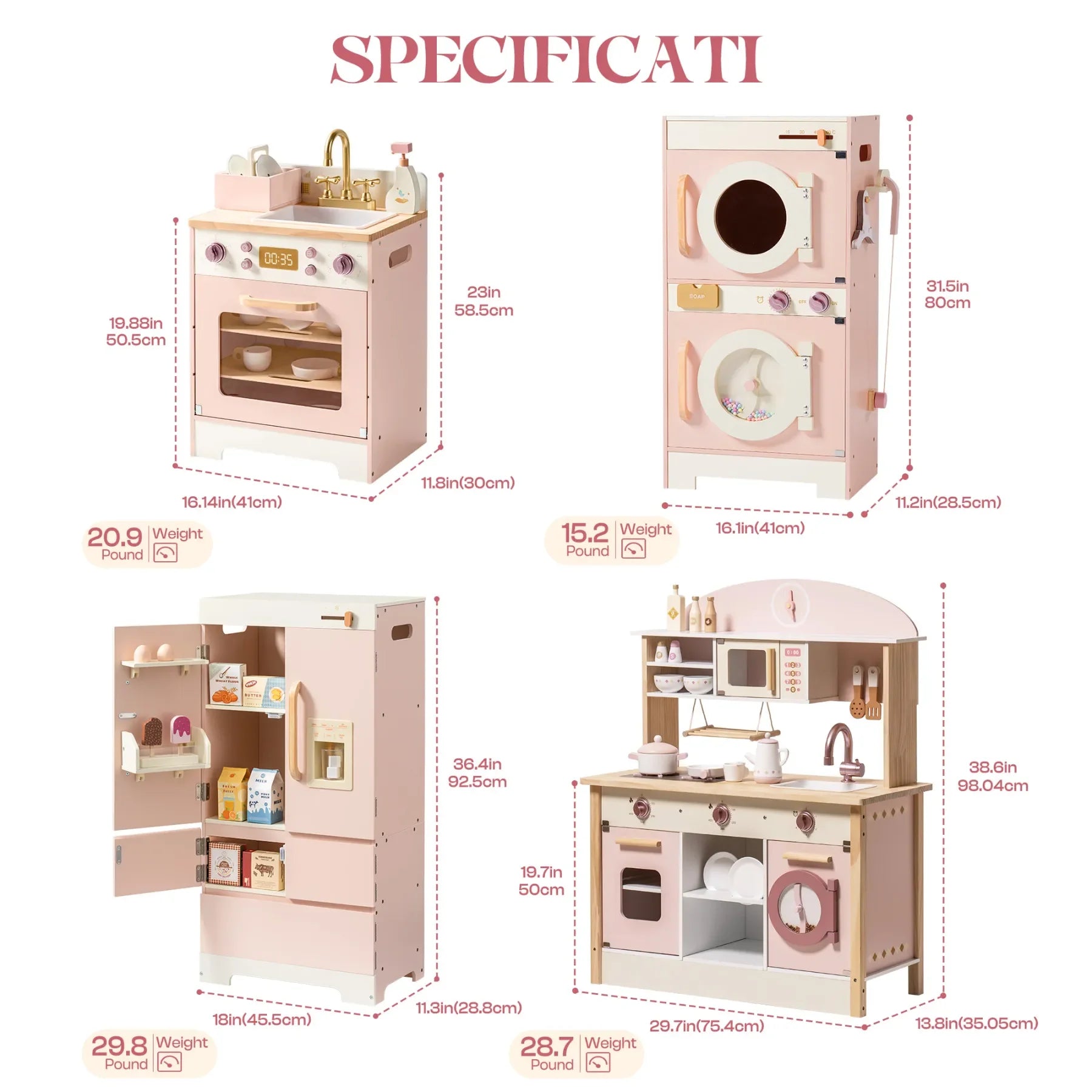 Robotime Robud Kinderküche aus Holz – Eckspielküche mit realistischen Soundeffekten, Rollenspiel-Set für Jungen & Mädchen, Pink